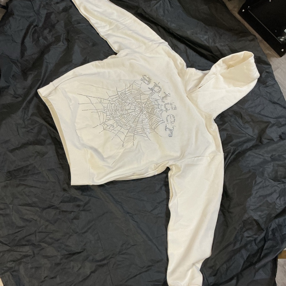 Supreme Cream Hoodie with Spider Web Design